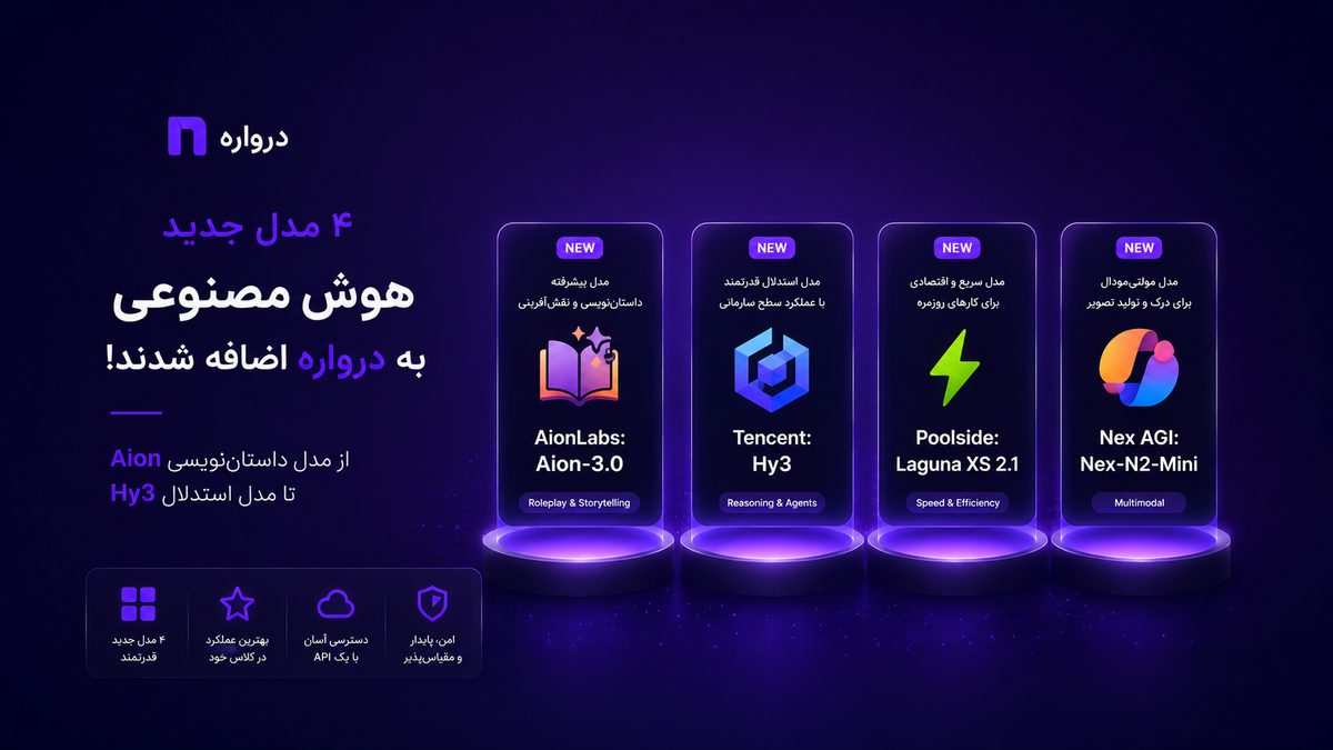 ۴ مدل جدید هوش مصنوعی به درواره اضافه شدند؛ از مدل داستان‌نویسی Aion تا مدل استدلال Hy3