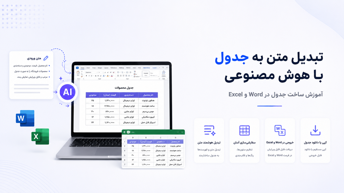 تبدیل متن به جدول با هوش مصنوعی؛ آموزش ساخت جدول در Word و Excel
