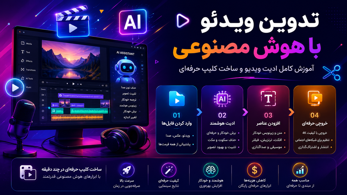 تدوین ویدئو با هوش مصنوعی؛ آموزش کامل ادیت ویدیو و ساخت کلیپ حرفه‌ای