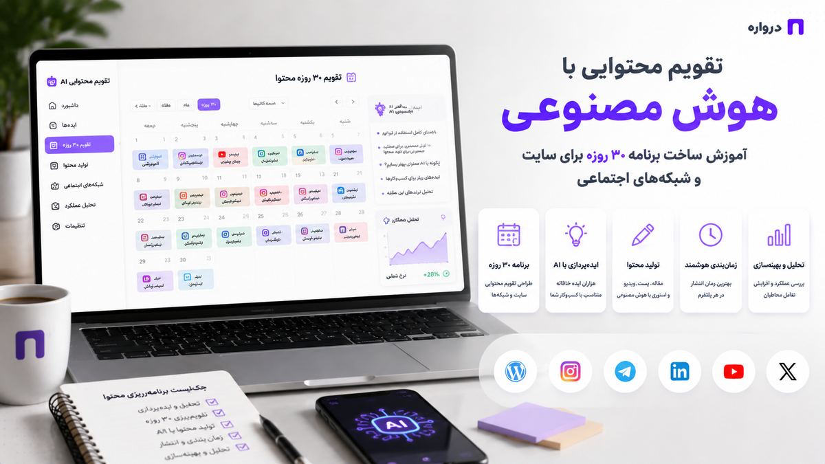 تقویم محتوایی با هوش مصنوعی؛ آموزش ساخت برنامه ۳۰ روزه برای سایت و شبکه‌های اجتماعی