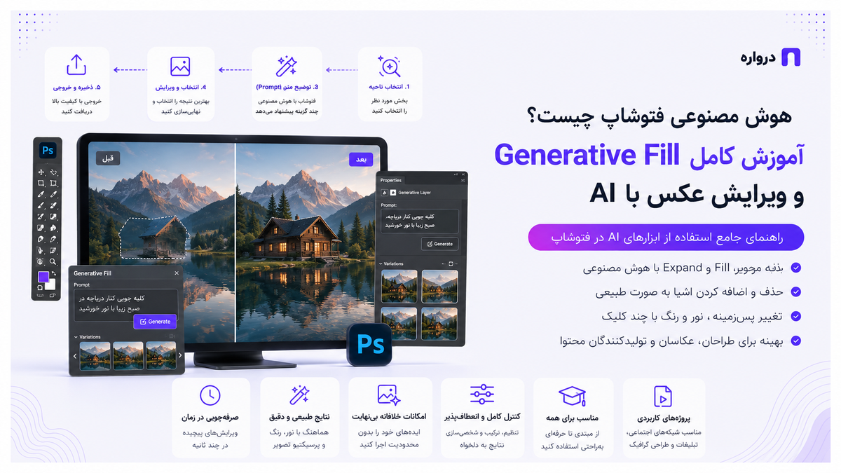 هوش مصنوعی فتوشاپ چیست؟ آموزش کامل Generative Fill و ویرایش عکس با AI
