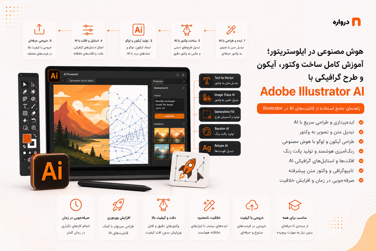 هوش مصنوعی در ایلوستریتور؛ آموزش کامل ساخت وکتور، آیکون و طرح گرافیکی با Adobe Illustrator AI