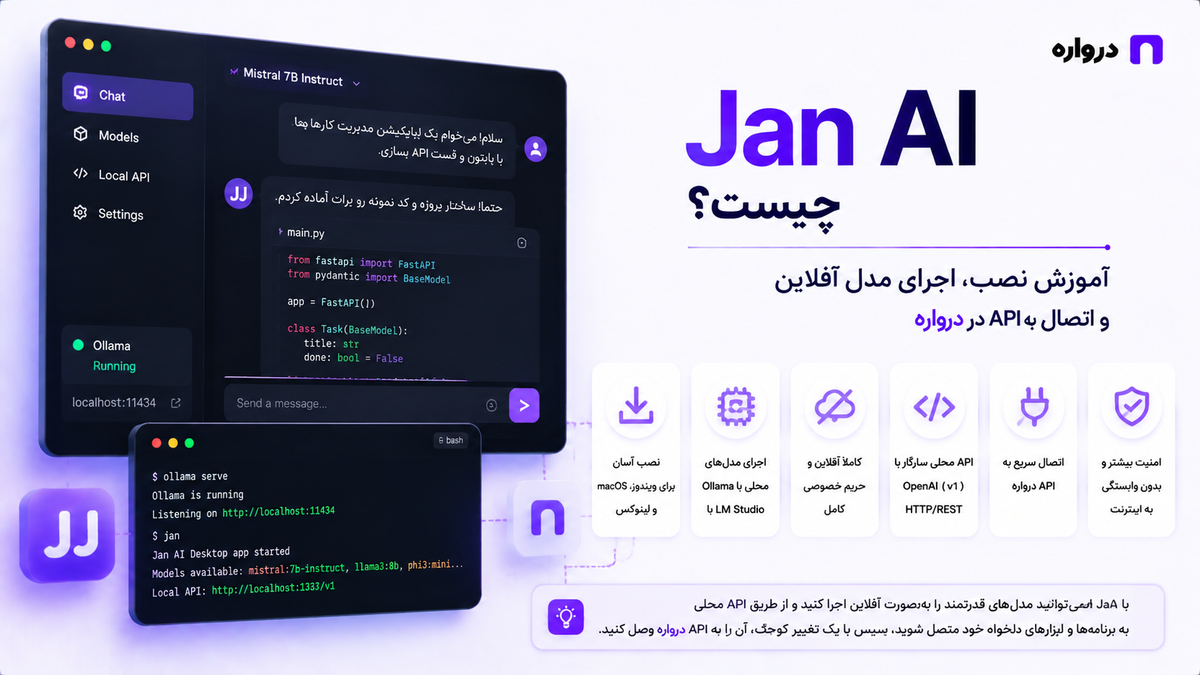 Jan AI چیست؟ آموزش نصب، اجرای مدل آفلاین و اتصال به API درواره