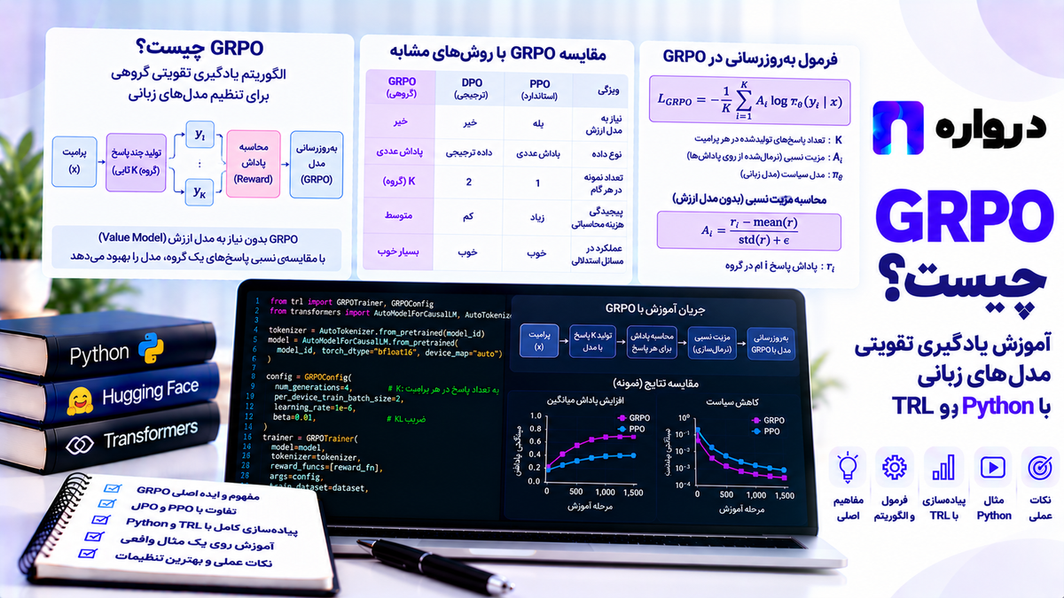 GRPO چیست؟ آموزش یادگیری تقویتی مدل‌های زبانی با Python و TRL