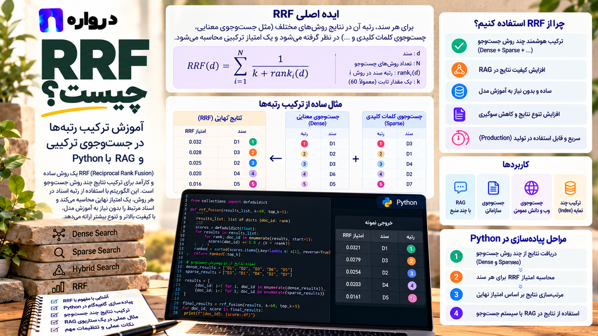 RRF چیست؟ آموزش ترکیب رتبه‌ها در جست‌وجوی ترکیبی و RAG با Python