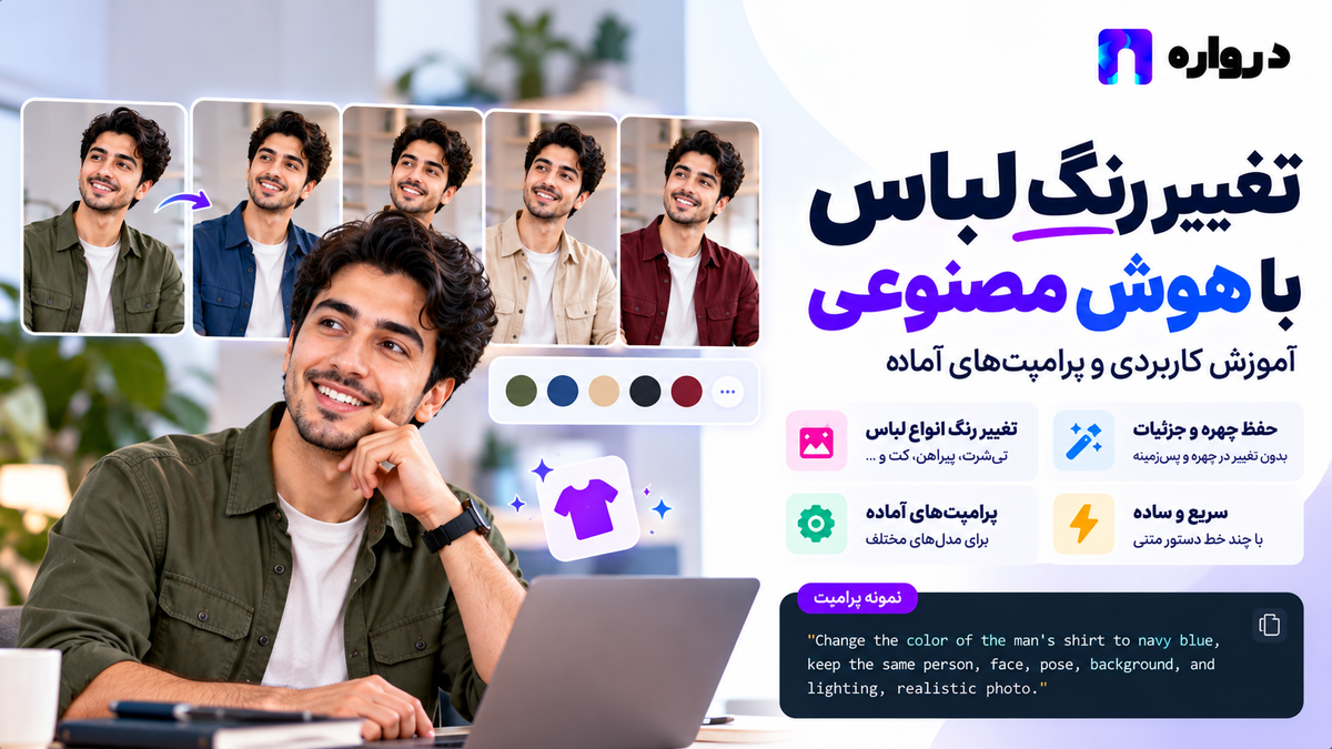 تغییر رنگ لباس با هوش مصنوعی؛ آموزش کاربردی و پرامپت‌های آماده